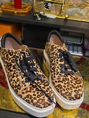 Paolo Leopard Print Men's Lace-Up Sneakers in Brown & Black